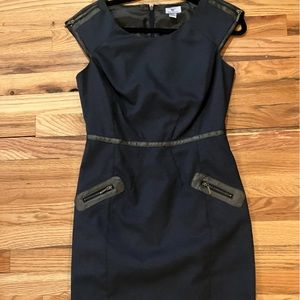 Worthington Navy & Black Houndstooth Dress with Black Leather Zips Size 4